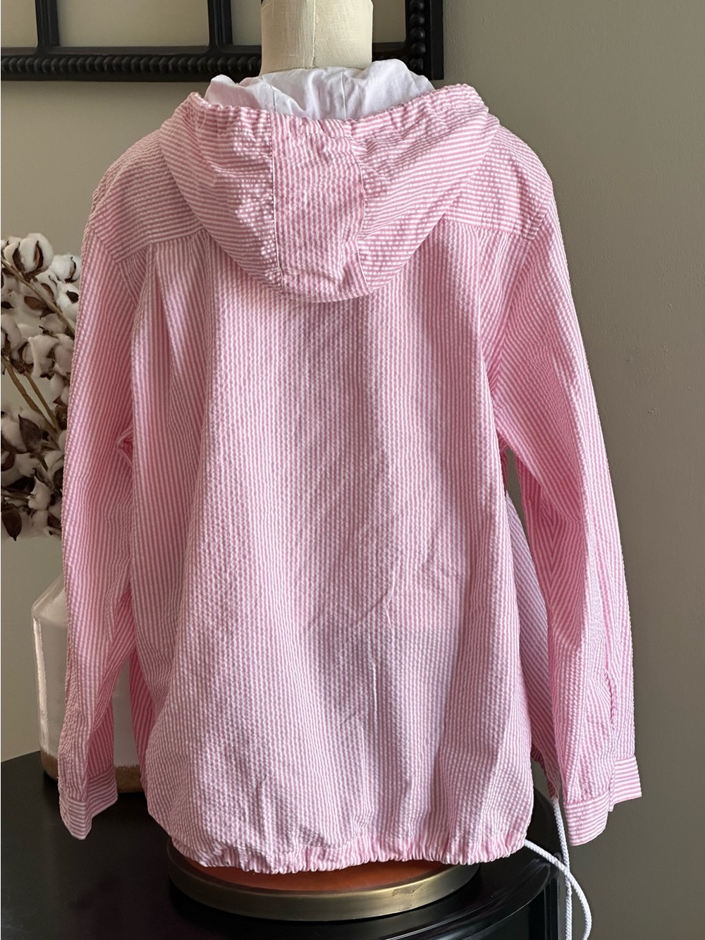Charles River Apparel Pink and White Striped Women's Seersucker Hoodie XXL - Picture 3 of 14